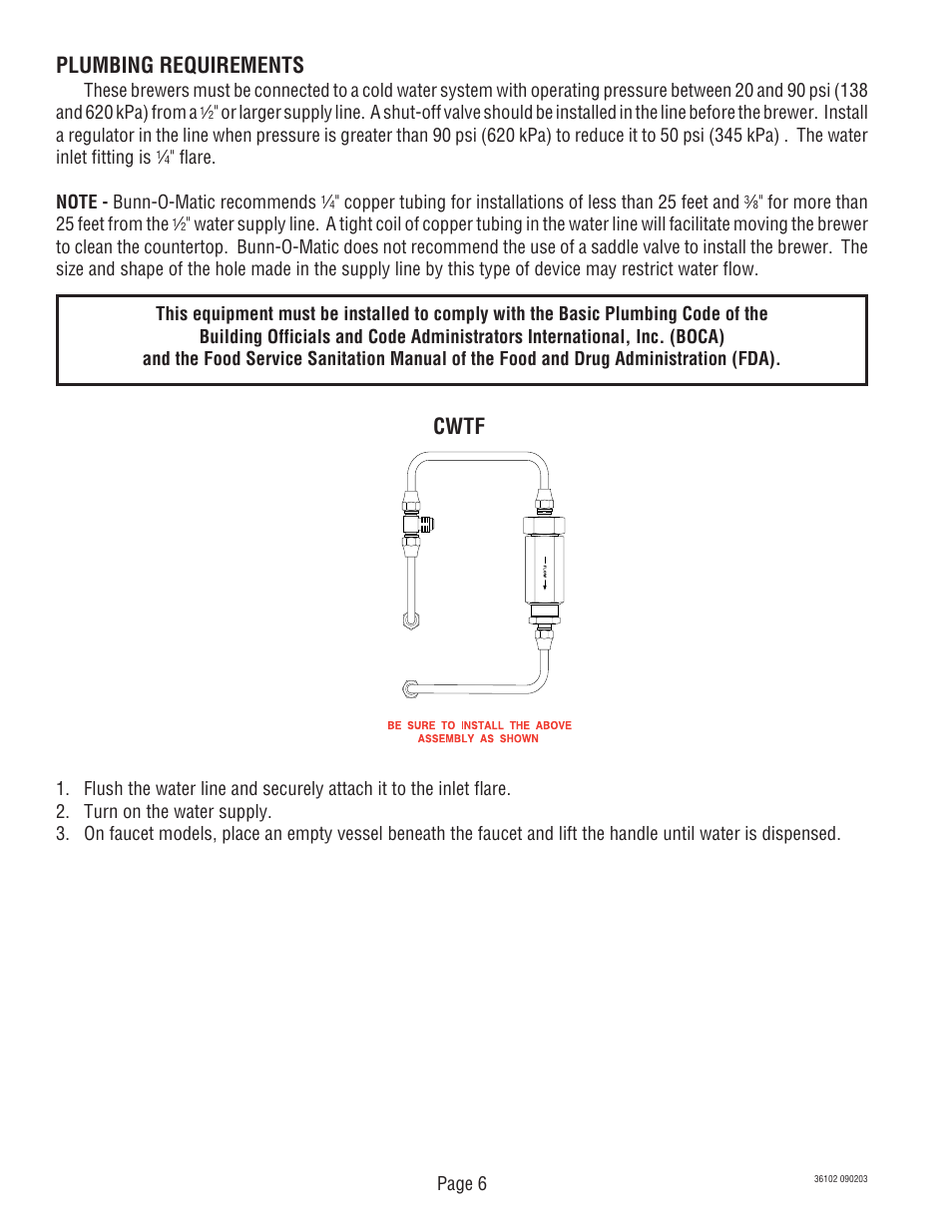 Plumbing requirements, Cwtf | Bunn CWT -DV User Manual | Page 6 / 31