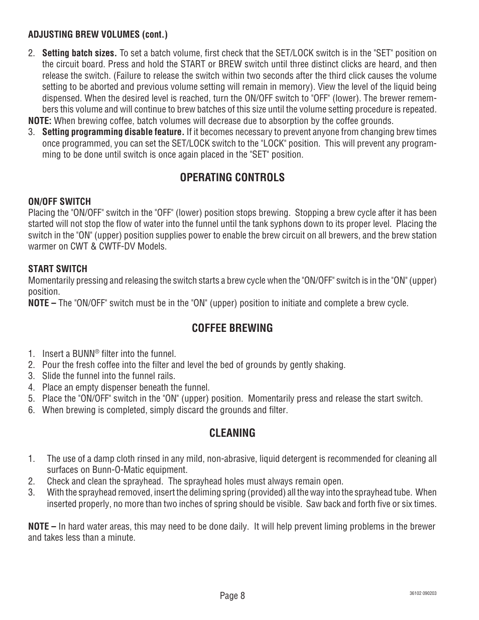 Bunn CWT -DV User Manual | Page 8 / 31
