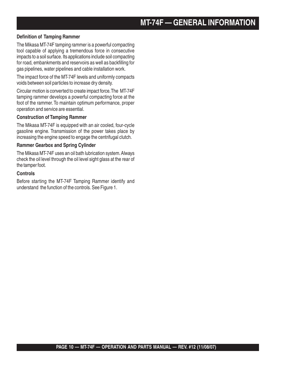 Mt-74f — general information | Multiquip MT74F User Manual | Page 10 / 50