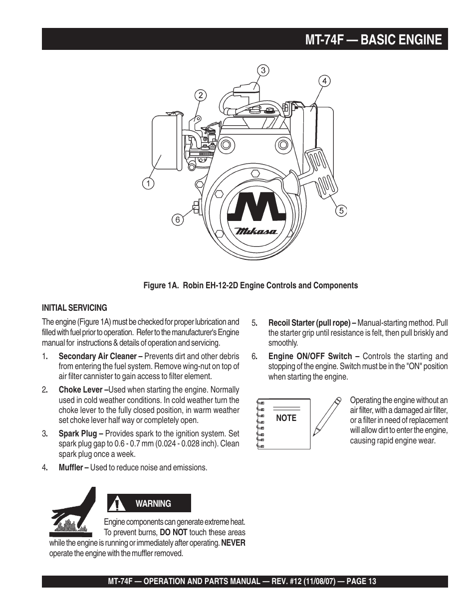 Mt-74f — basic engine | Multiquip MT74F User Manual | Page 13 / 50