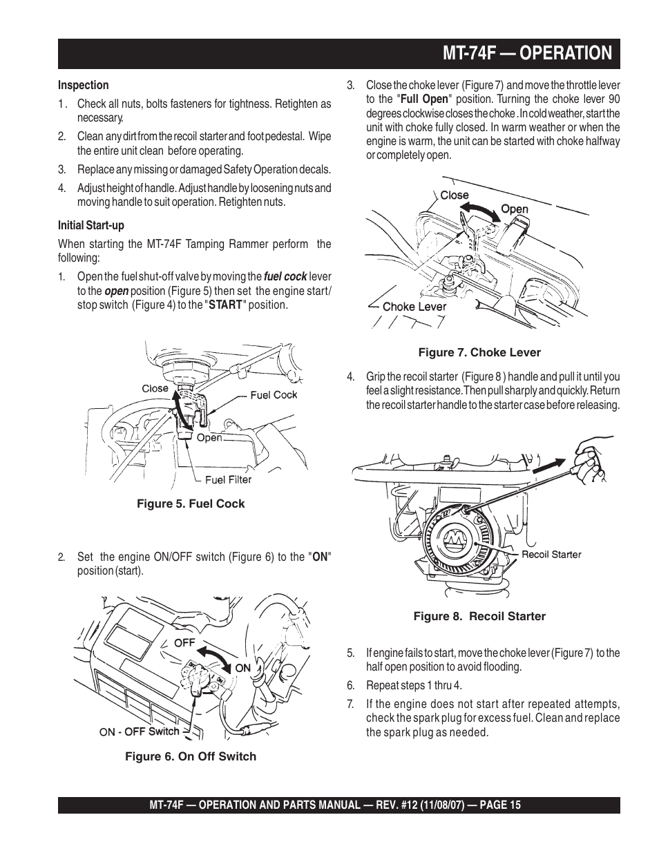 Mt-74f — operation | Multiquip MT74F User Manual | Page 15 / 50