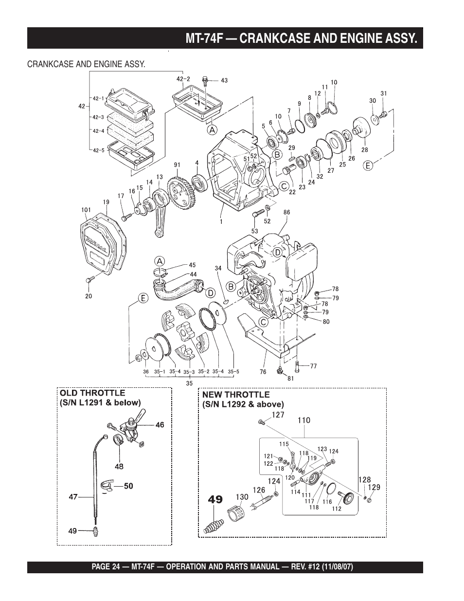 Mt-74f — crankcase and engine assy | Multiquip MT74F User Manual | Page 24 / 50