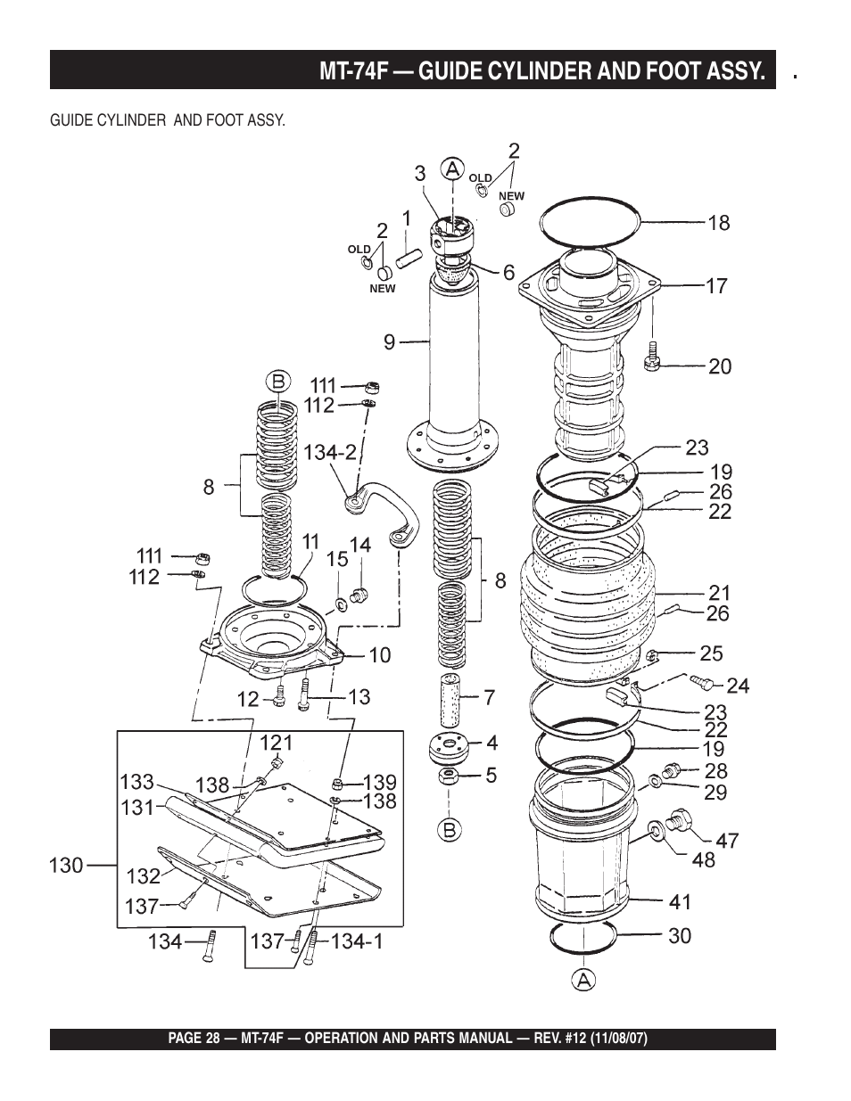 Mt-74f — guide cylinder and foot assy | Multiquip MT74F User Manual | Page 28 / 50