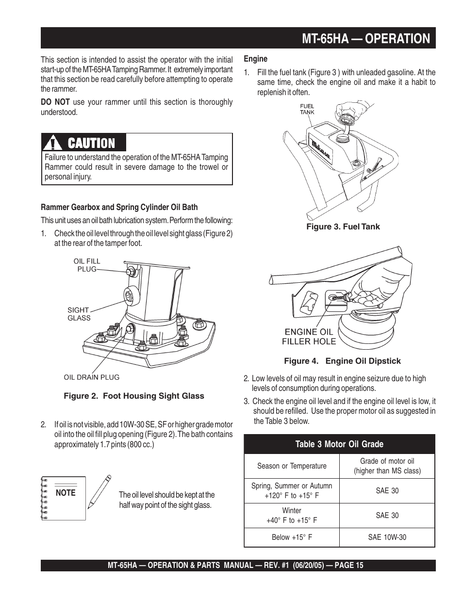 Mt-65ha — operation, Cauti, Cauti caution | Multiquip MT65HA User Manual | Page 15 / 64