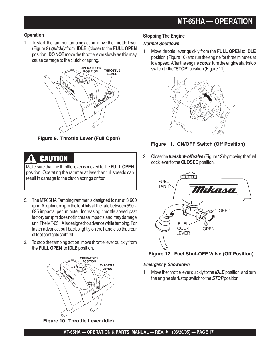 Mt-65ha — operation, Cauti, Cauti caution | Multiquip MT65HA User Manual | Page 17 / 64