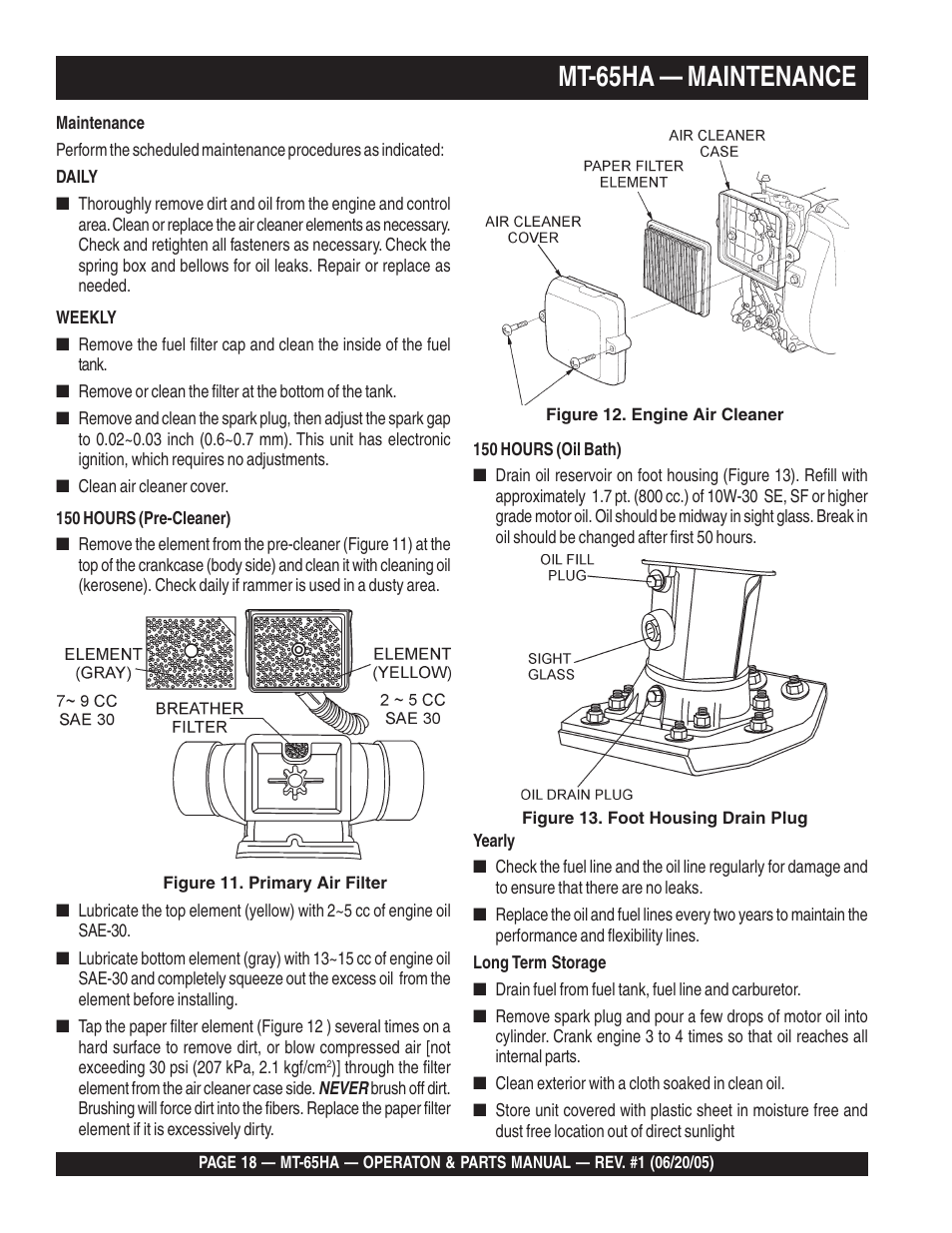 Mt-65ha — maintenance | Multiquip MT65HA User Manual | Page 18 / 64