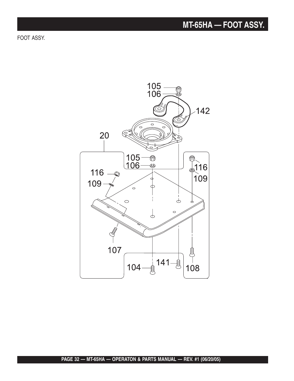 Mt-65ha — foot assy | Multiquip MT65HA User Manual | Page 32 / 64