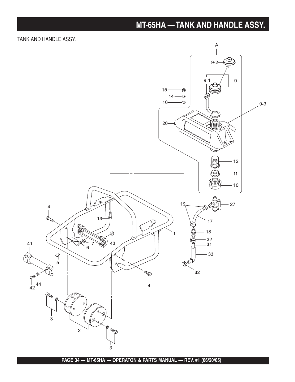 Mt-65ha — tank and handle assy | Multiquip MT65HA User Manual | Page 34 / 64