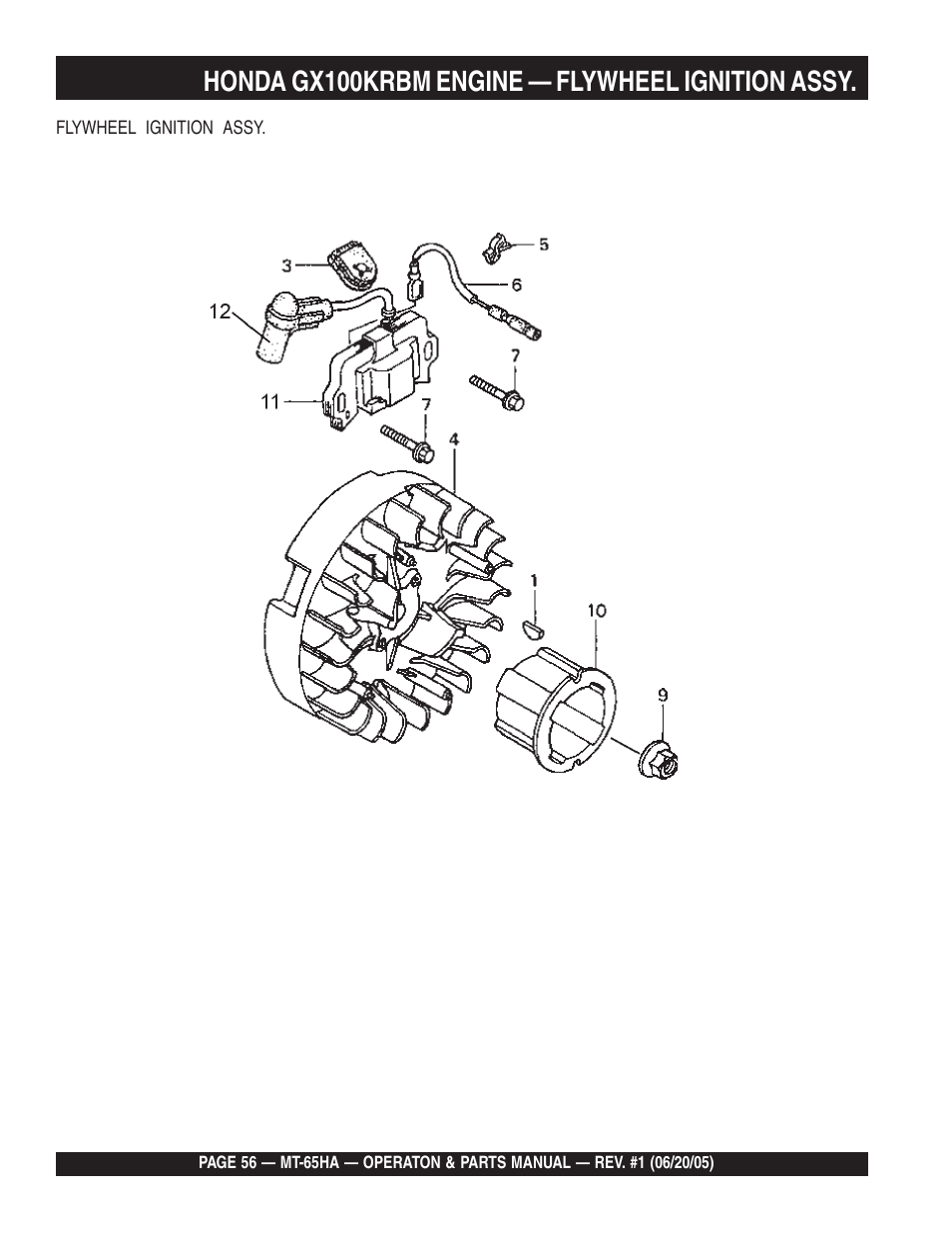 Honda gx100krbm engine — flywheel ignition assy | Multiquip MT65HA User Manual | Page 56 / 64
