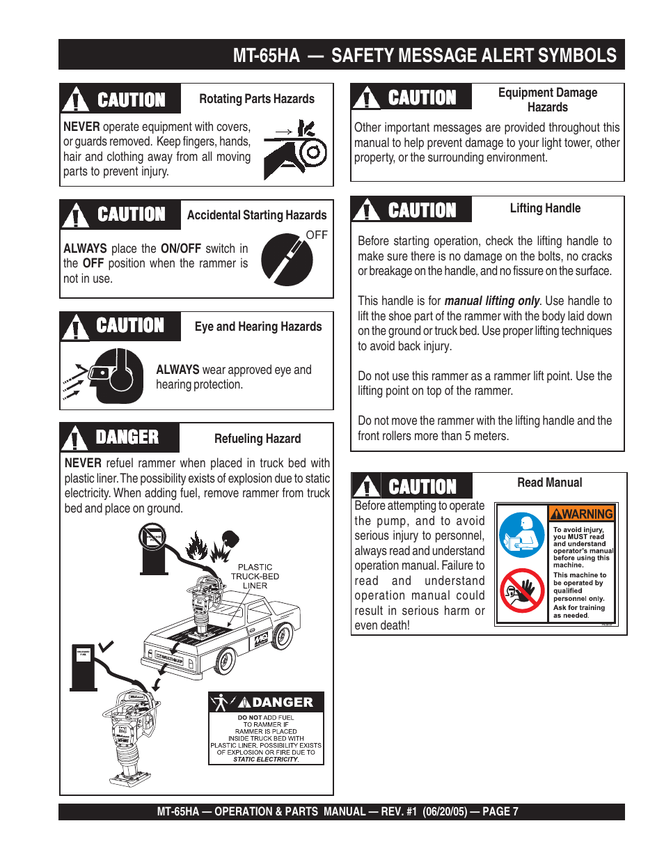 Mt-65ha — safety message alert symbols | Multiquip MT65HA User Manual | Page 7 / 64