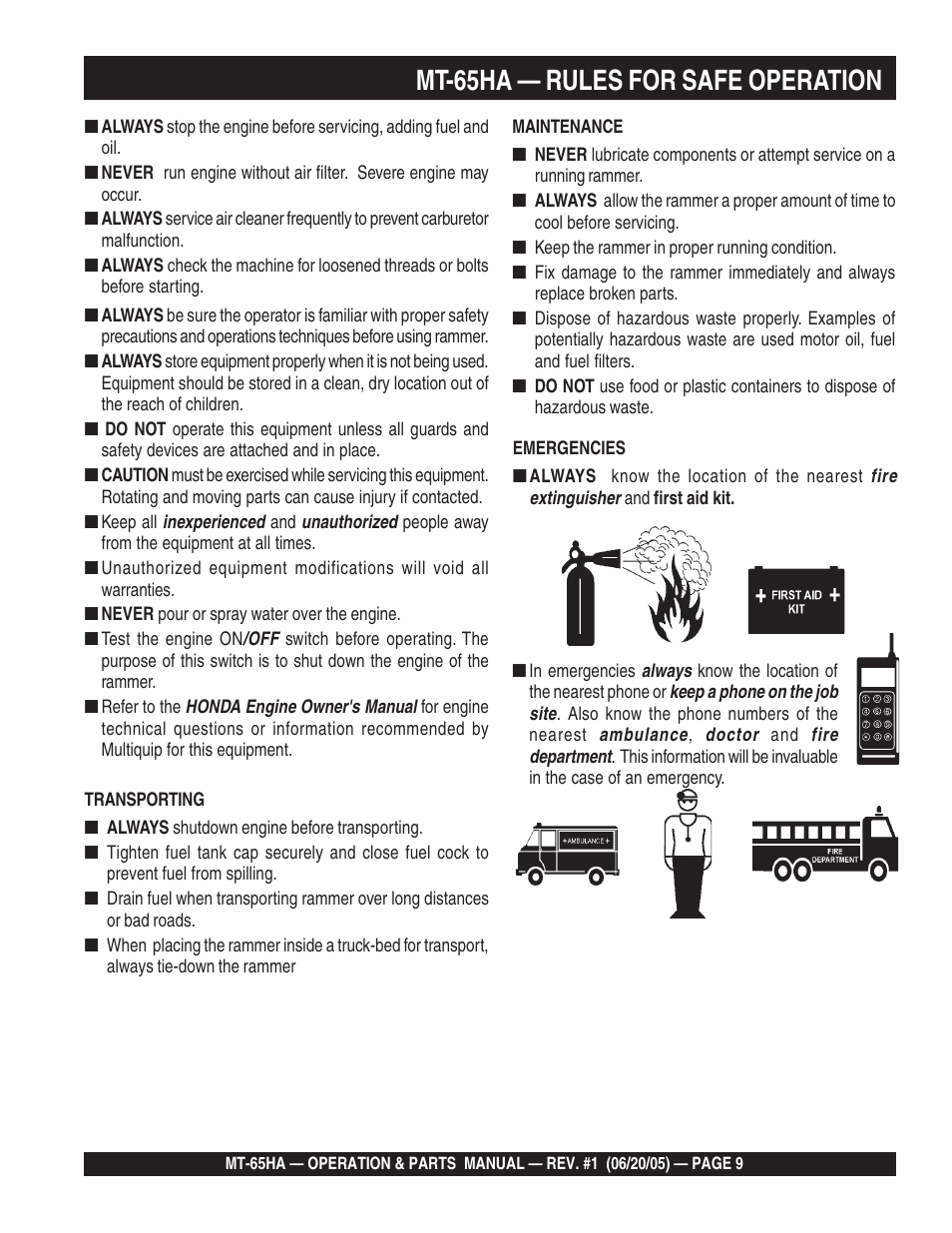 Mt-65ha — rules for safe operation | Multiquip MT65HA User Manual | Page 9 / 64