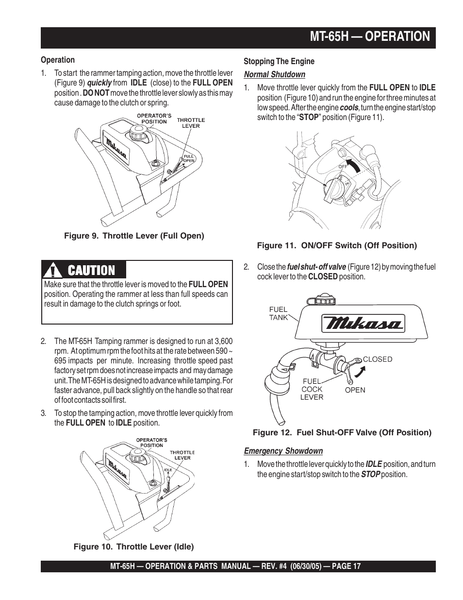 Mt-65h — operation, Cauti, Cauti caution | Multiquip MT65H User Manual | Page 17 / 64