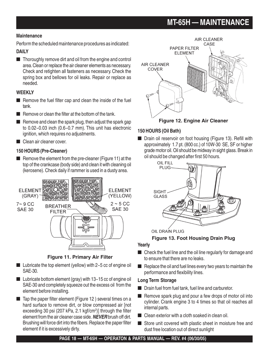 Mt-65h — maintenance | Multiquip MT65H User Manual | Page 18 / 64