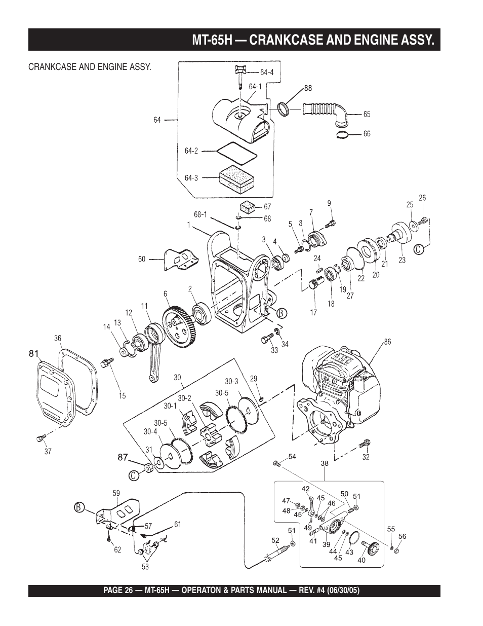 Mt-65h — crankcase and engine assy | Multiquip MT65H User Manual | Page 26 / 64