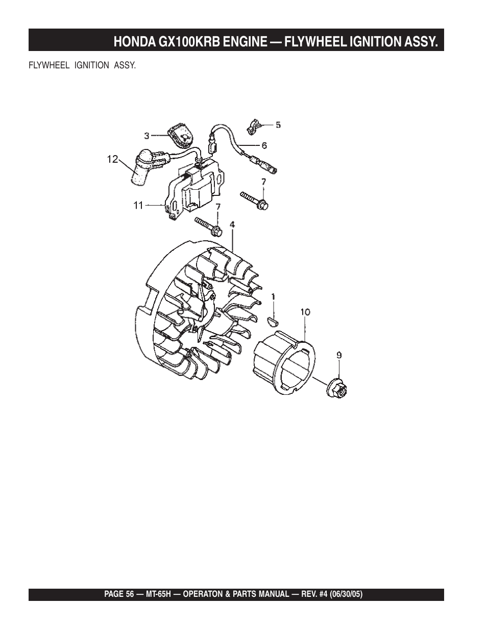 Honda gx100krb engine — flywheel ignition assy | Multiquip MT65H User Manual | Page 56 / 64
