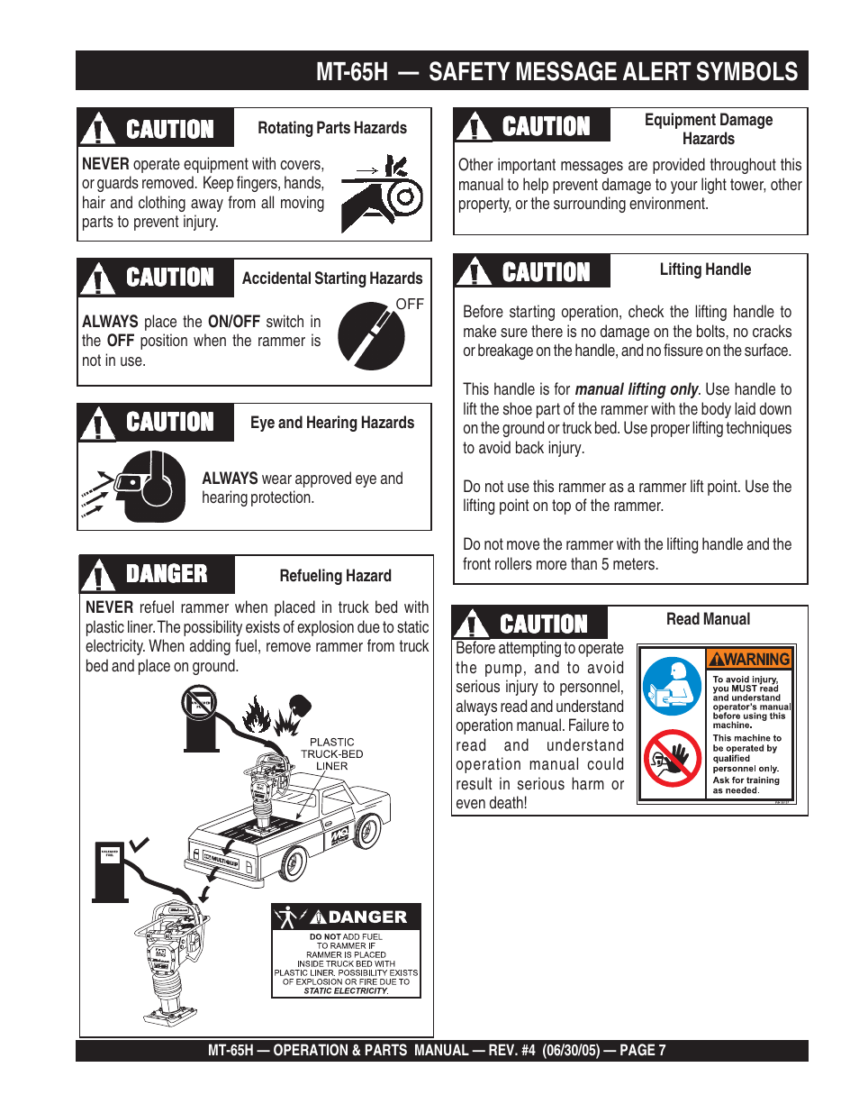 Mt-65h — safety message alert symbols | Multiquip MT65H User Manual | Page 7 / 64