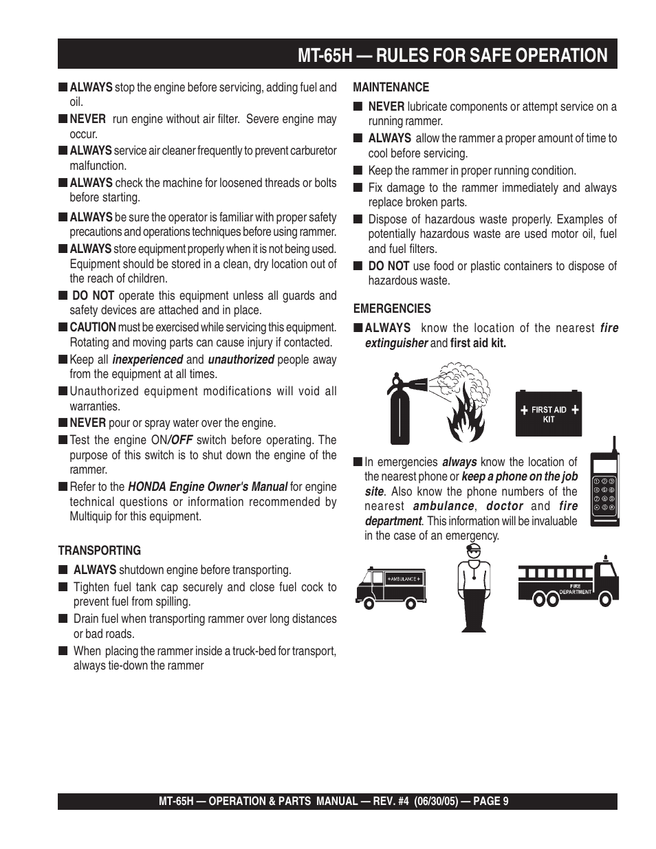 Mt-65h — rules for safe operation | Multiquip MT65H User Manual | Page 9 / 64