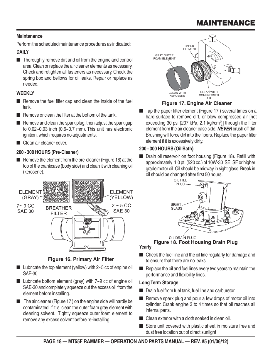 Maintenance | Multiquip MT55F User Manual | Page 18 / 72