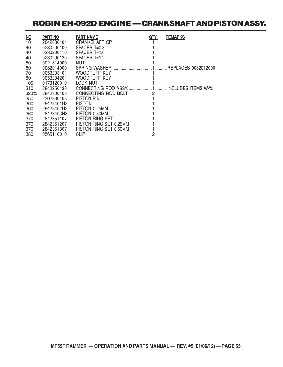Robin eh-092d engine — crankshaft and piston assy | Multiquip MT55F User Manual | Page 55 / 72