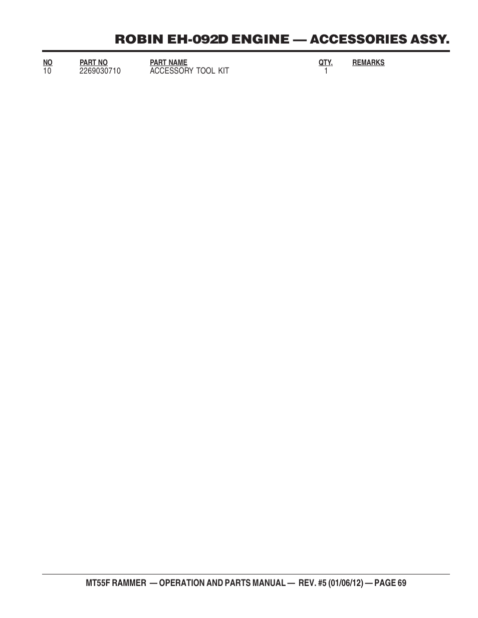 Robin eh-092d engine — accessories assy | Multiquip MT55F User Manual | Page 69 / 72