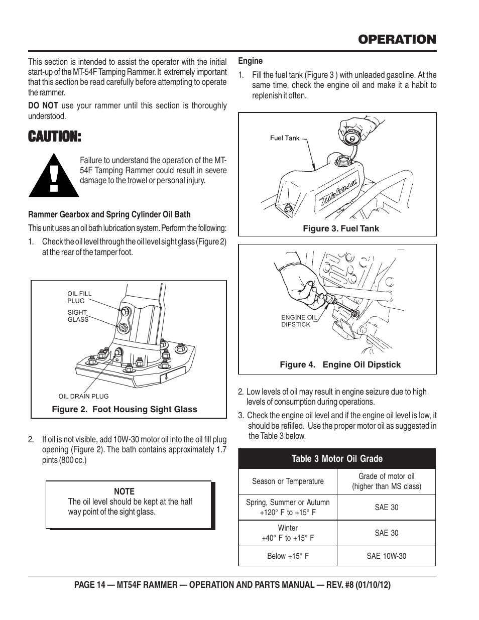 Caution, Operation | Multiquip MT54F User Manual | Page 14 / 48