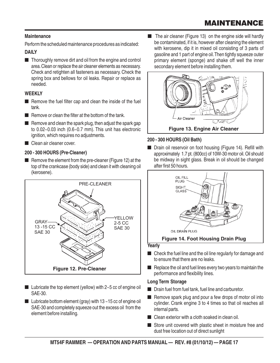 Maintenance | Multiquip MT54F User Manual | Page 17 / 48