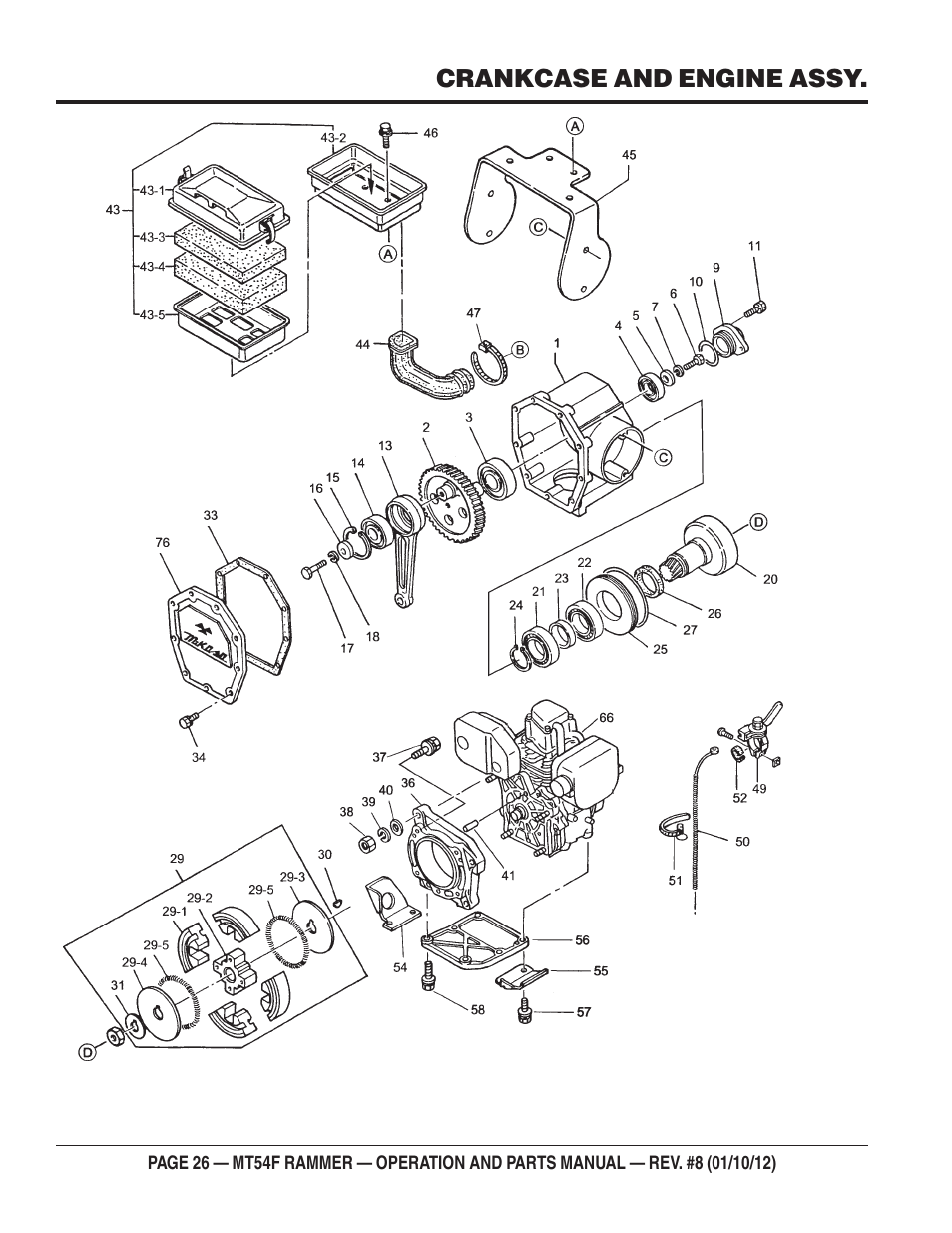 Mt-54f — crankcase and engine assy | Multiquip MT54F User Manual | Page 26 / 48