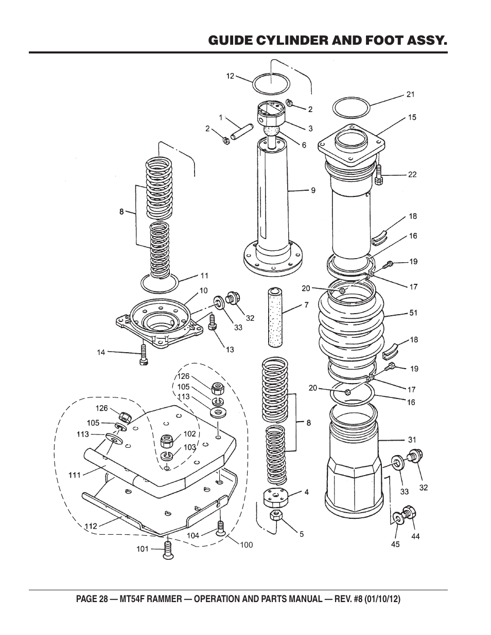 Guide cylinder and foot assy | Multiquip MT54F User Manual | Page 28 / 48