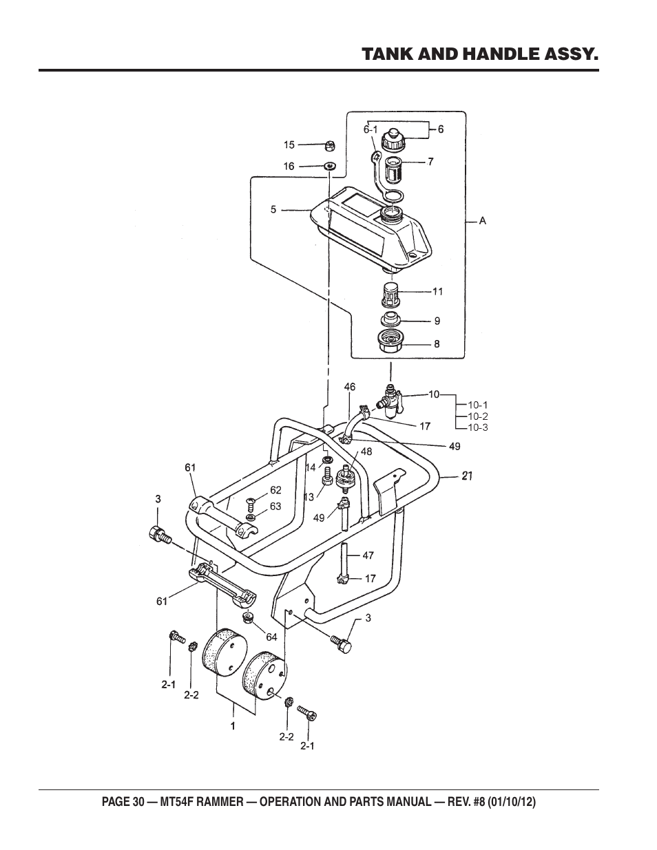 Mt-54f — tank and handle assy | Multiquip MT54F User Manual | Page 30 / 48