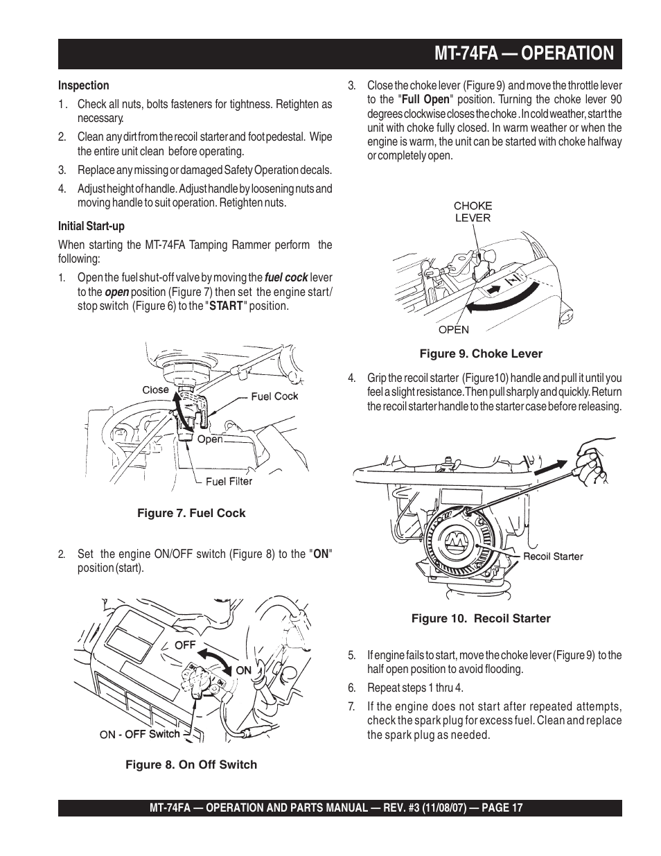 Mt-74fa — operation | Multiquip MT74FA User Manual | Page 17 / 50