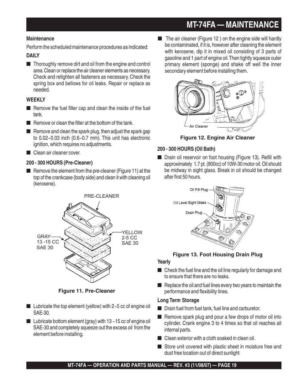 Mt-74fa — maintenance | Multiquip MT74FA User Manual | Page 19 / 50