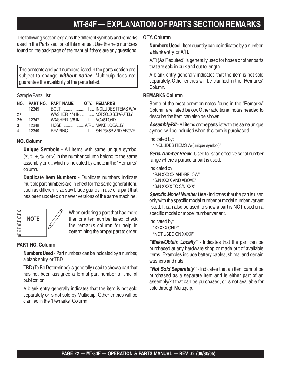 Multiquip MT84F User Manual | Page 22 / 50