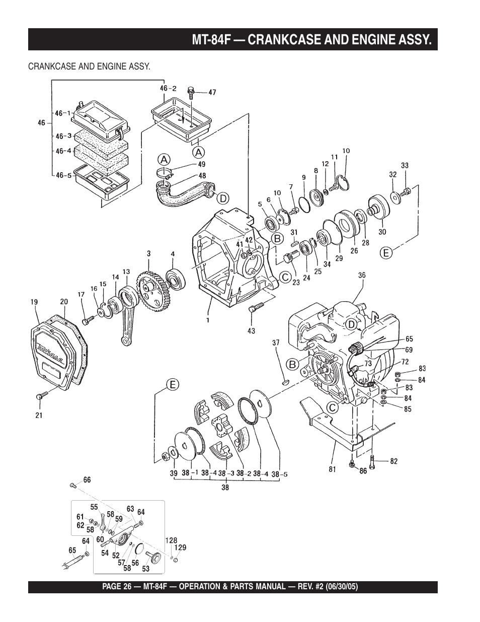 Mt-84f — crankcase and engine assy | Multiquip MT84F User Manual | Page 26 / 50