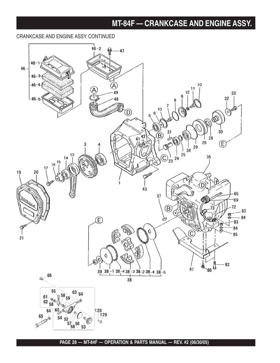 Mt-84f — crankcase and engine assy | Multiquip MT84F User Manual | Page 28 / 50