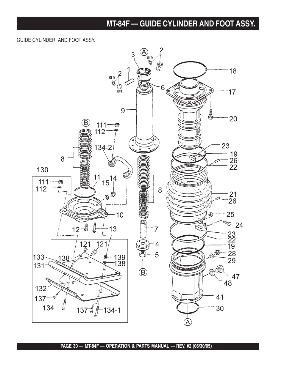 Mt-84f — guide cylinder and foot assy | Multiquip MT84F User Manual | Page 30 / 50