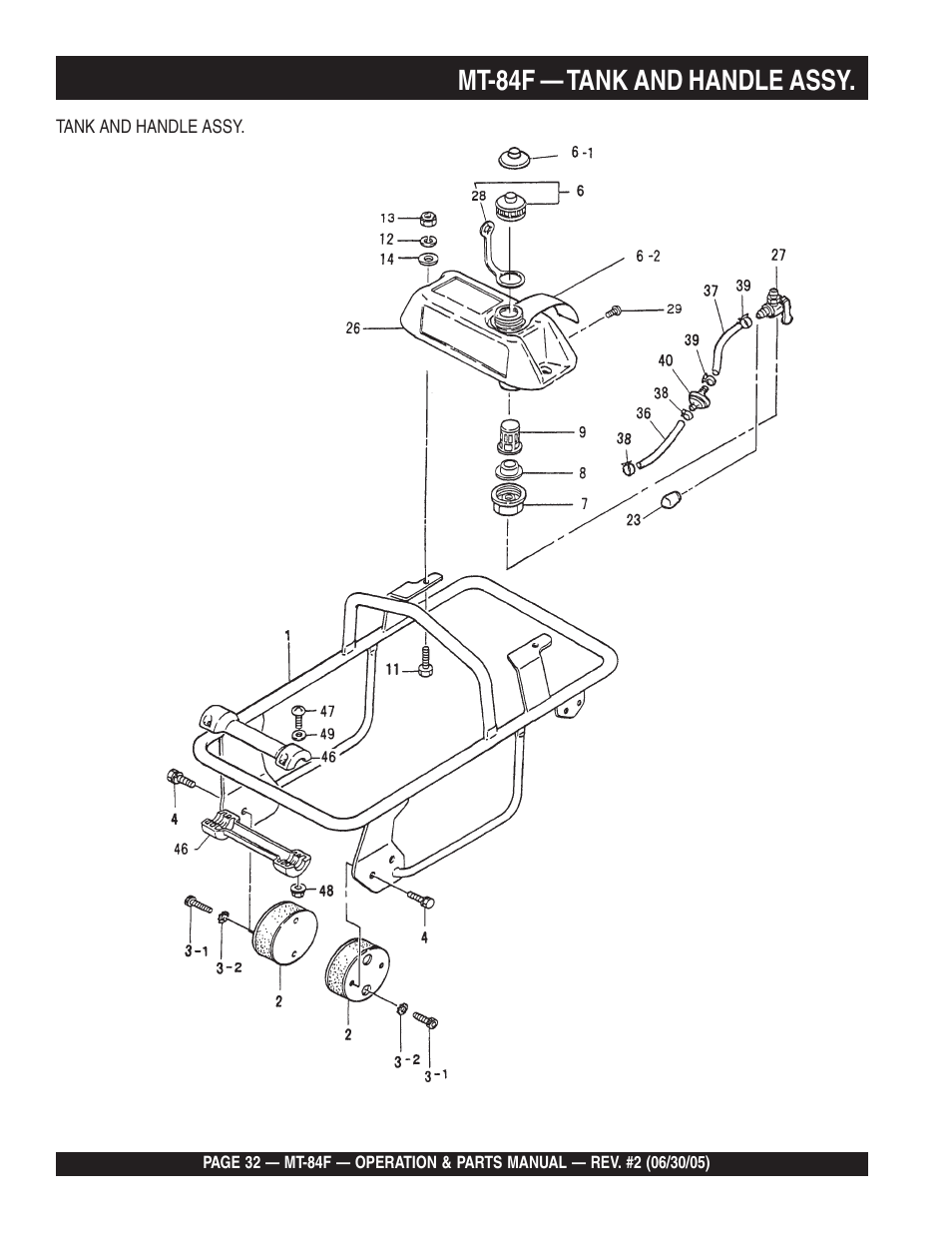 Mt-84f — tank and handle assy | Multiquip MT84F User Manual | Page 32 / 50