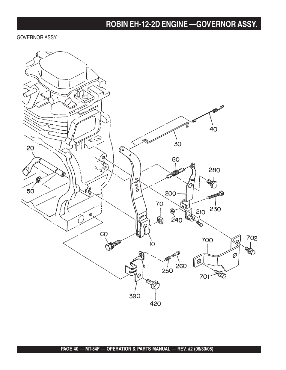 Robin eh-12-2d engine —governor assy | Multiquip MT84F User Manual | Page 40 / 50