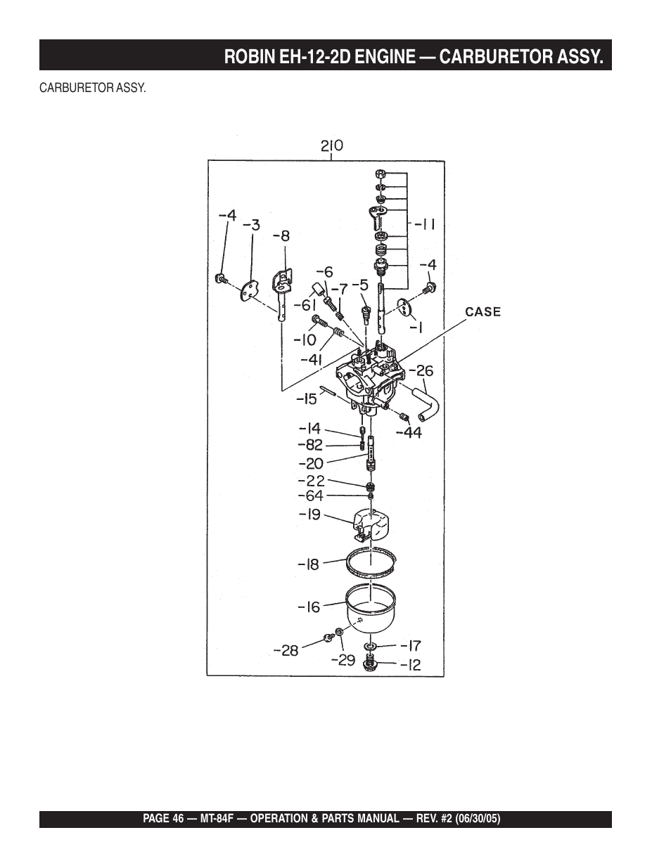 Robin eh-12-2d engine — carburetor assy | Multiquip MT84F User Manual | Page 46 / 50