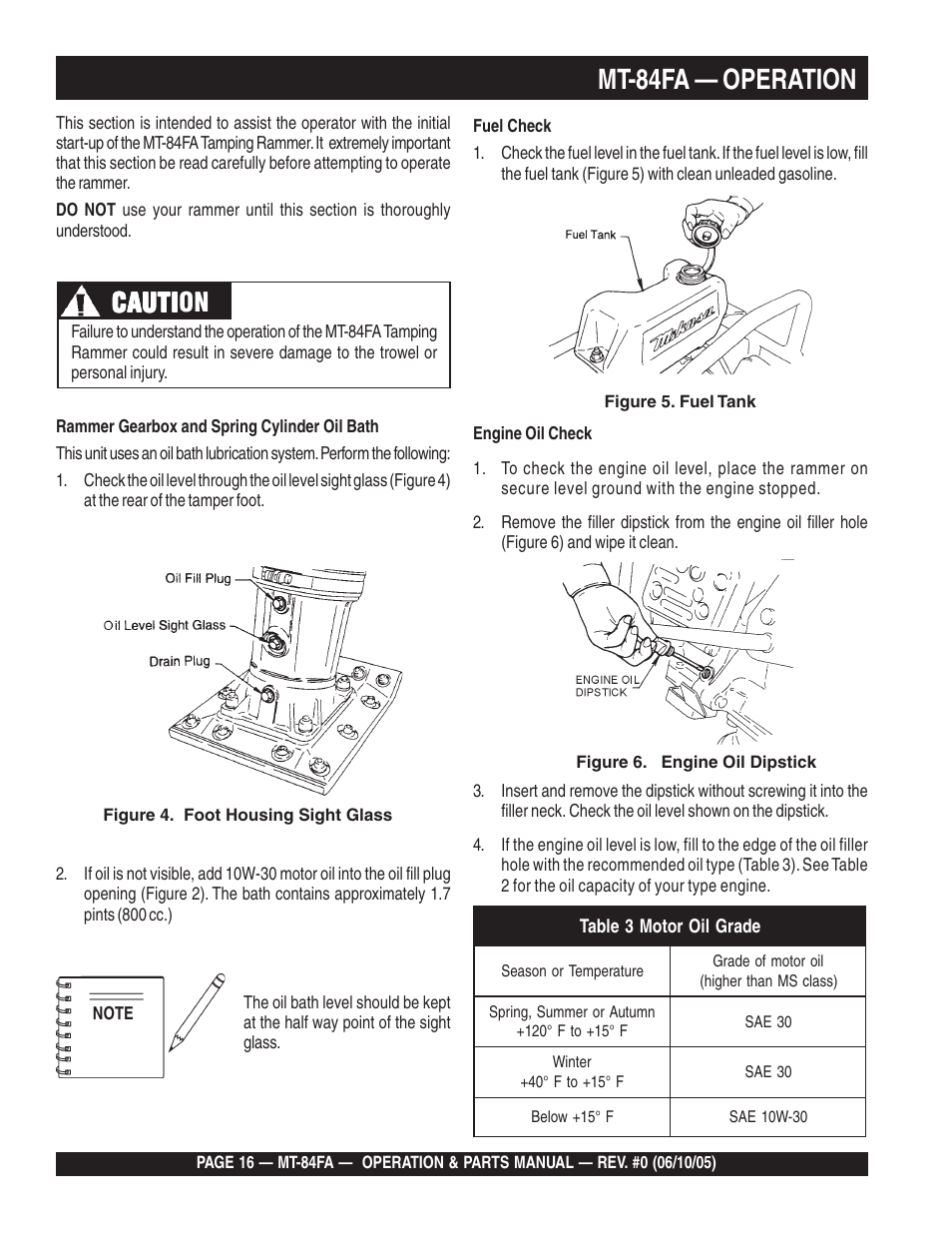 Mt-84fa — operation, Cauti, Cauti caution | Multiquip MT84FA User Manual | Page 16 / 50