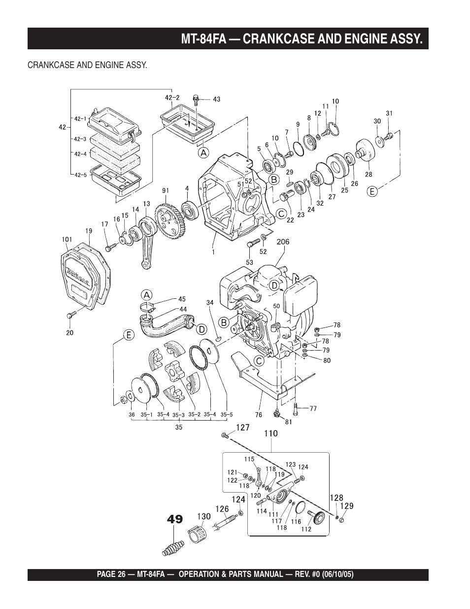 Mt-84fa — crankcase and engine assy | Multiquip MT84FA User Manual | Page 26 / 50