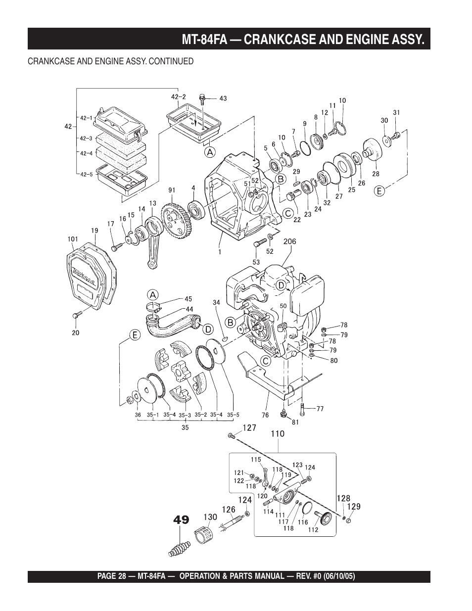 Mt-84fa — crankcase and engine assy | Multiquip MT84FA User Manual | Page 28 / 50