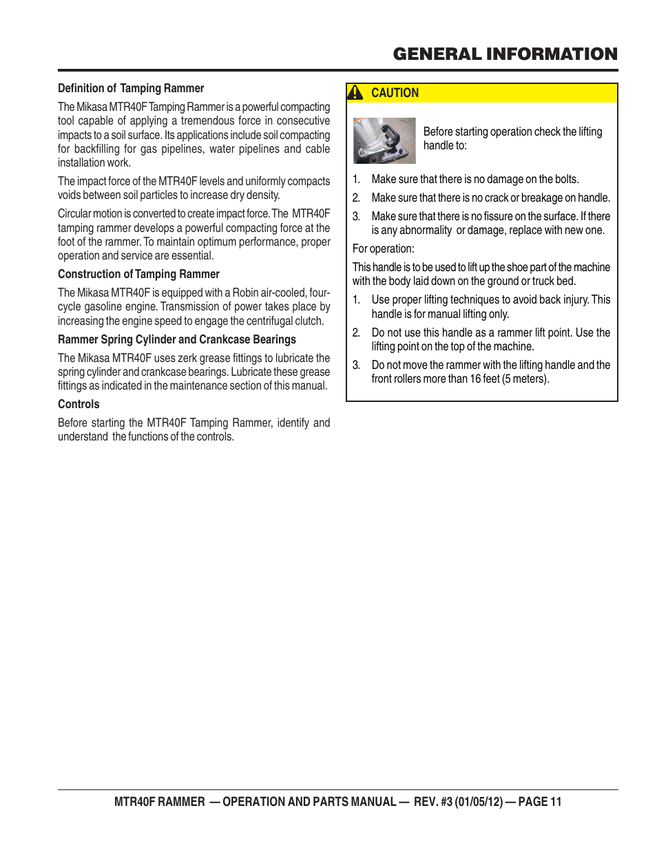 General information | Multiquip MTR40F User Manual | Page 11 / 76
