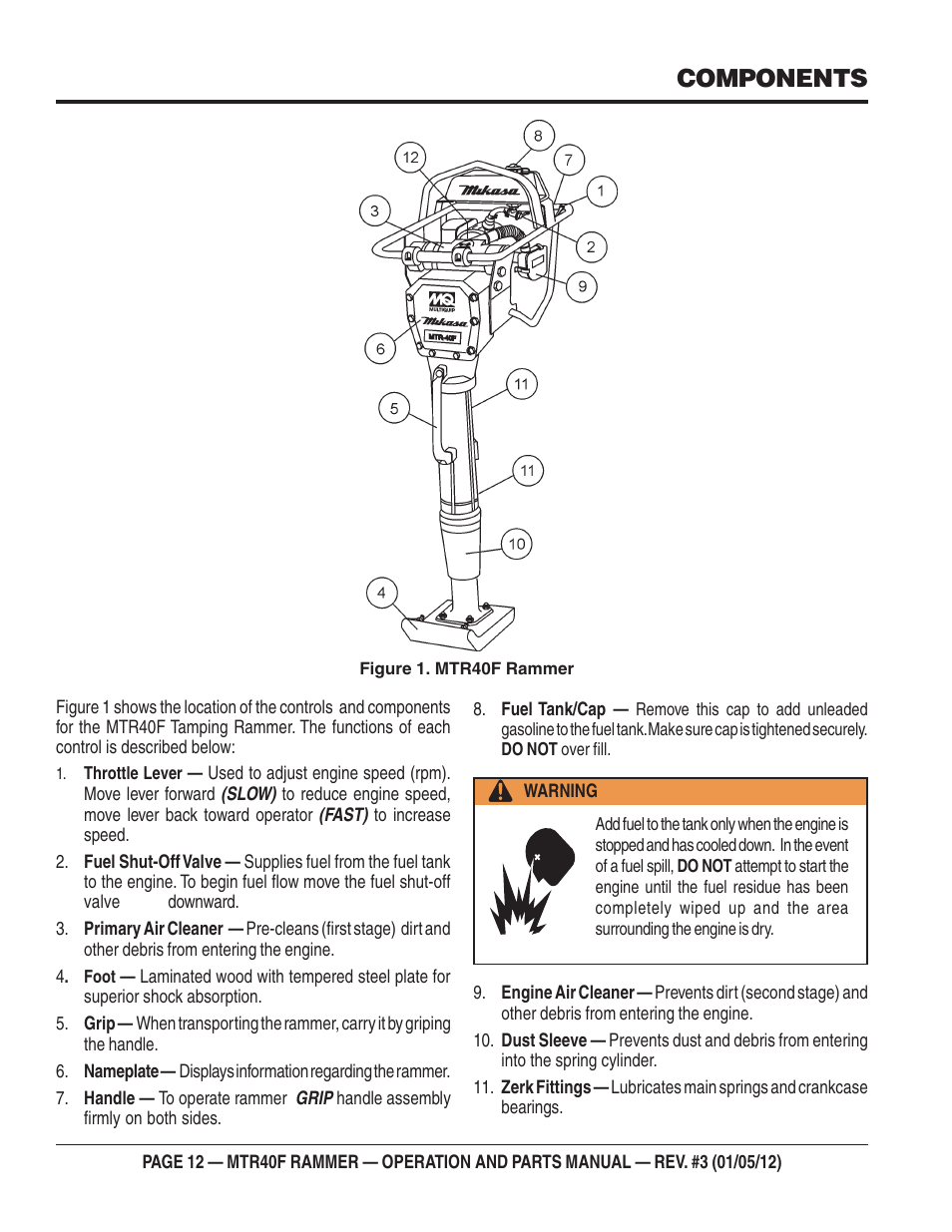 Components | Multiquip MTR40F User Manual | Page 12 / 76