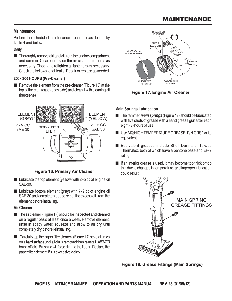 Maintenance | Multiquip MTR40F User Manual | Page 18 / 76