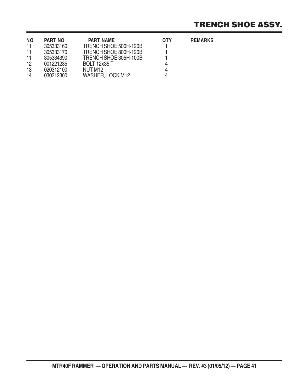 Trench shoe assy | Multiquip MTR40F User Manual | Page 41 / 76