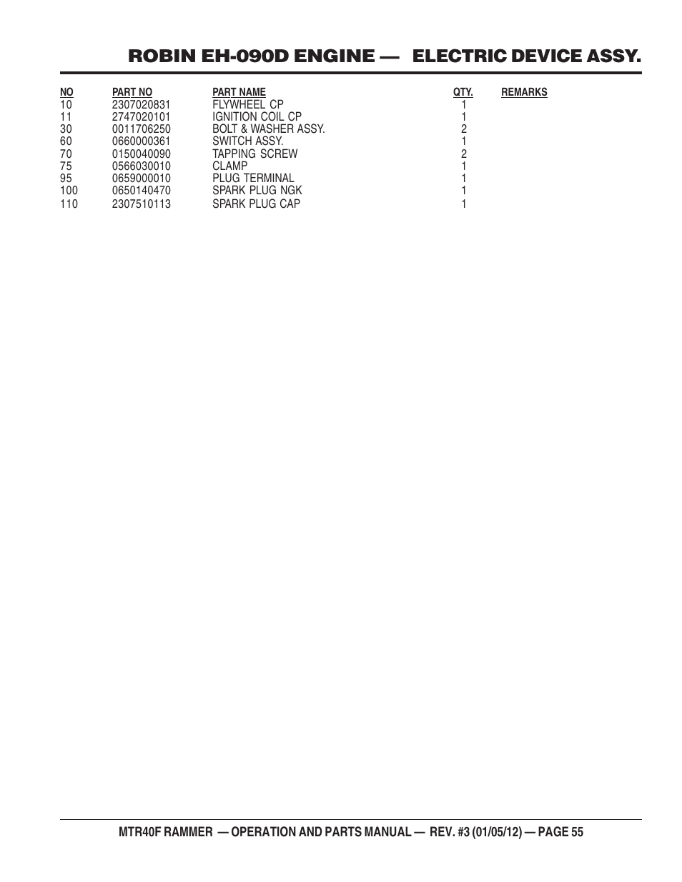Robin eh-090d engine — electric device assy | Multiquip MTR40F User Manual | Page 55 / 76