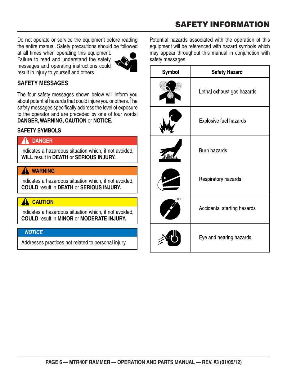 Safety information | Multiquip MTR40F User Manual | Page 6 / 76