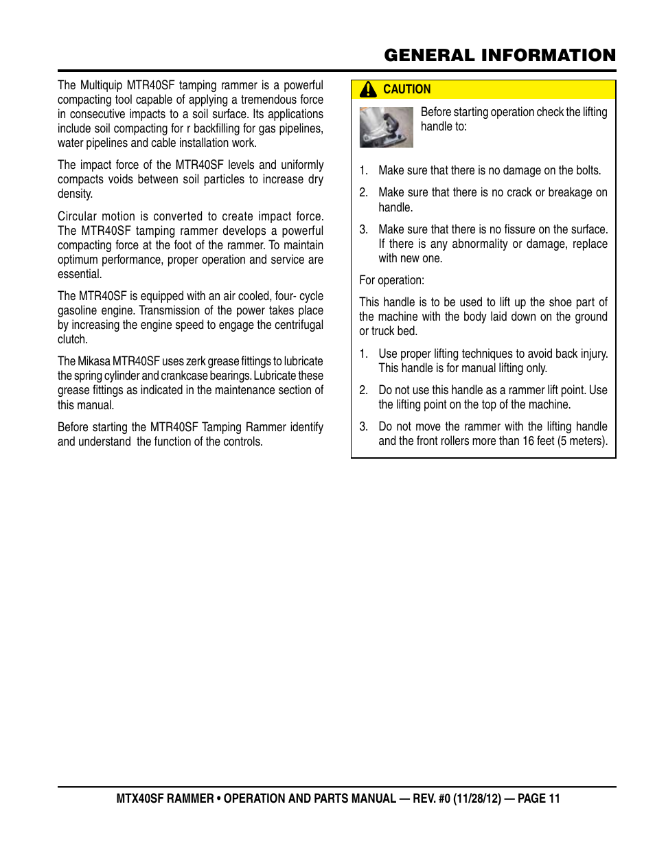 General information | Multiquip MTR40SF User Manual | Page 11 / 64