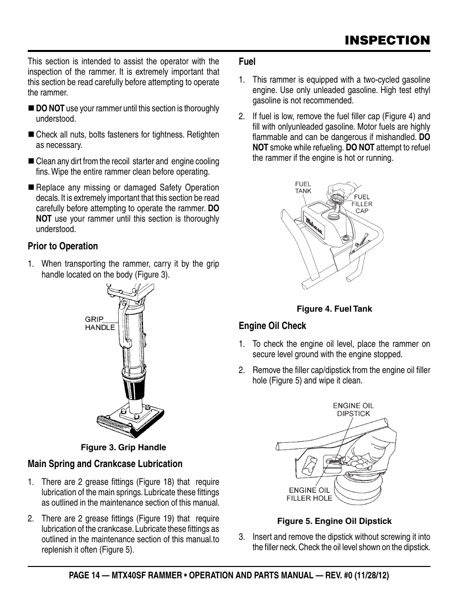 Inspection | Multiquip MTR40SF User Manual | Page 14 / 64
