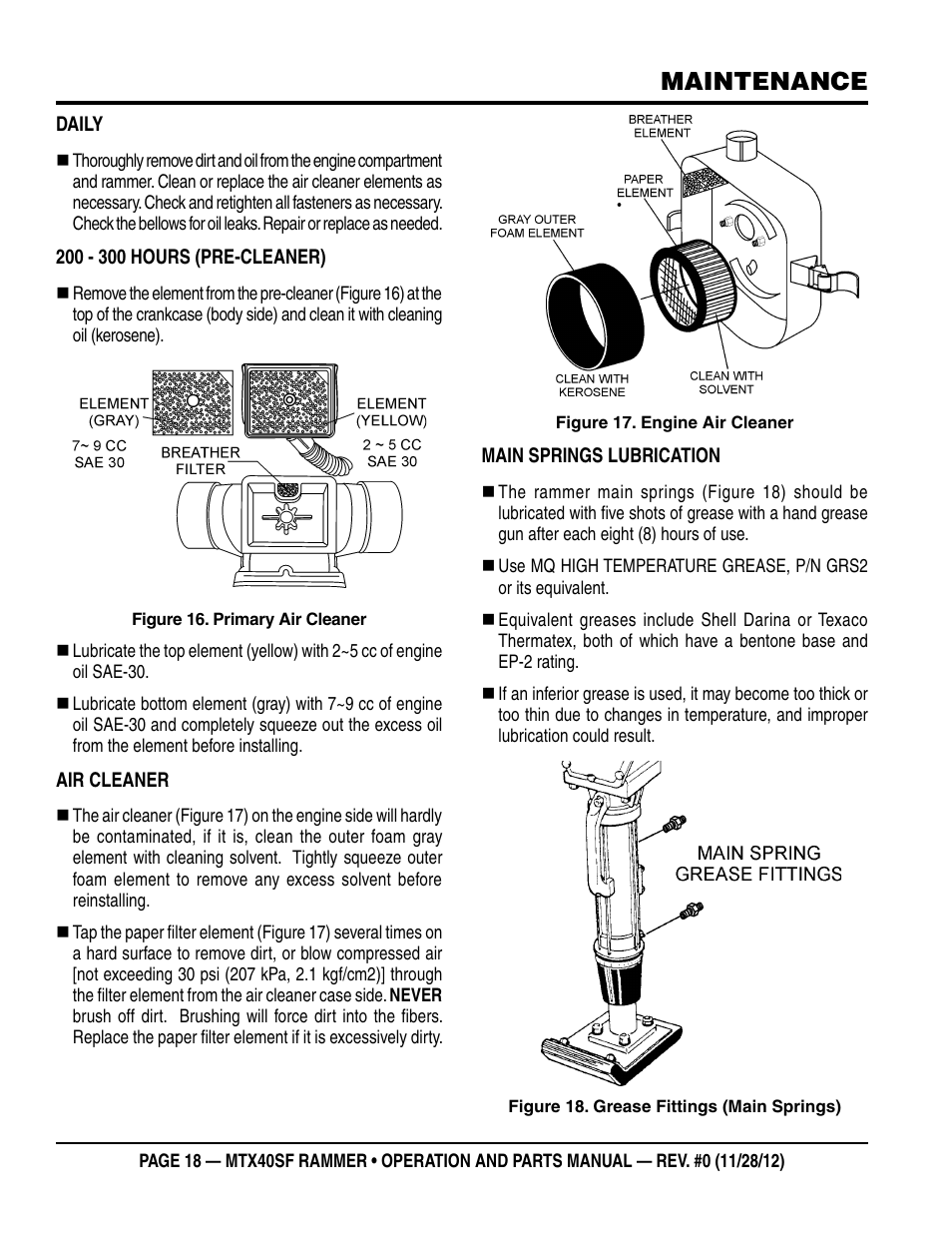 Maintenance | Multiquip MTR40SF User Manual | Page 18 / 64